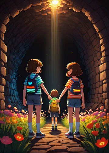 kids illustration,adventure game,game illustration,chasm,children's background,magical adventure,wishing well,tunnel of plants,game art,tunnel,halloween poster,plant tunnel,little boy and girl,underground,walk with the children,action-adventure game,hollow way,dandelion hall,super mario brothers,wall tunnel,Art,Artistic Painting,Artistic Painting 30