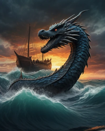 black dragon,dragon boat,dragon of earth,wyrm,painted dragon,fantasy picture,viking ship,dragon,god of the sea,fantasy art,dragon li,sea fantasy,viking ships,dragons,chinese dragon,dragon fire,green dragon,heroic fantasy,dragonboat,longship,Illustration,Realistic Fantasy,Realistic Fantasy 41