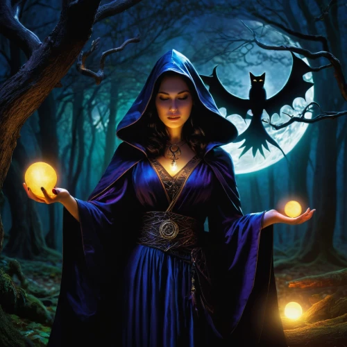 sorceress,blue enchantress,the enchantress,priestess,witches pentagram,dodge warlock,magic grimoire,celebration of witches,divination,the witch,mage,magus,dark elf,flickering flame,fantasy picture,druids,summoner,witches,light bearer,queen of the night,Illustration,American Style,American Style 03