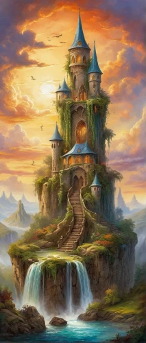 fantasy landscape,fairy tale castle,fantasy picture,fairytale castle,fantasy world,fantasy art,3d fantasy,water castle,fantasy city,castle of the corvin,knight's castle,castel,fairy chimney,fairy world,an island far away landscape,fairy house,home landscape,fairy village,peter-pavel's fortress,flying island,Illustration,Paper based,Paper Based 24