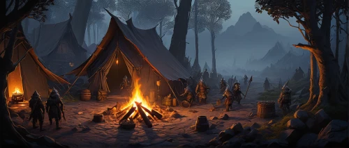 campfires,teepees,campsite,teepee,campfire,camping tipi,tepee,druid grove,tipi,elven forest,camp fire,tents,campground,tent camp,camping,camping tents,wigwam,tent at woolly hollow,tourist camp,concept art,Illustration,Abstract Fantasy,Abstract Fantasy 04