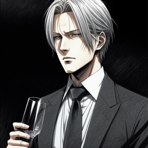 a glass of wine,wine diamond,gin,smoking man,butler,gentlemanly,bourbon,dark suit,wine glass,groom,wine,bartender,victor,corvin,glass of wine,the groom,barman,vesper,liqueur,formal guy