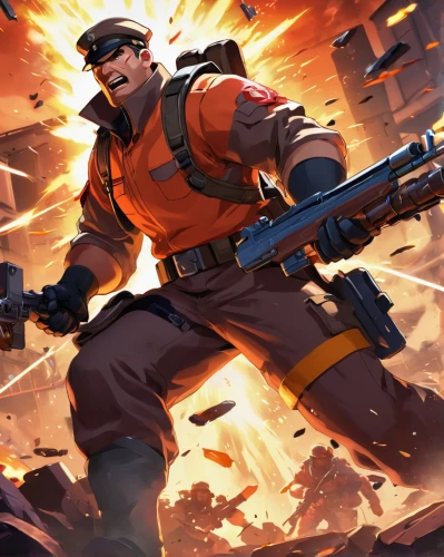construction worker,engineer,heavy construction,builder,ironworker,miner,magma,pyro,contractor,rein,wall,defense,worker,steel man,medic,steelworker,dane axe,fire master,mercenary,tradesman,Illustration,Japanese style,Japanese Style 03