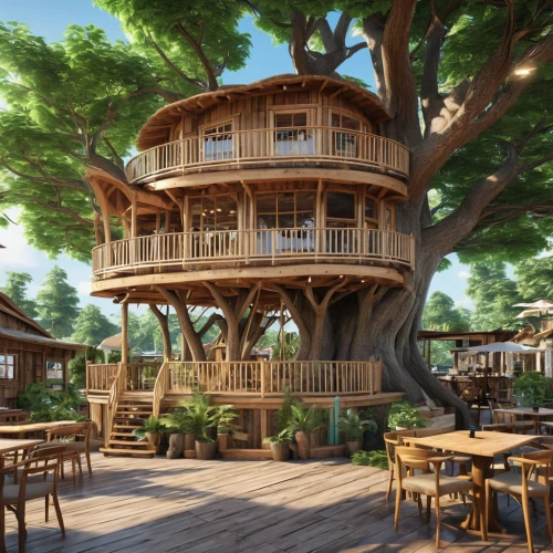 tree house hotel,tree house,treehouse,stilt house,stilt houses,eco hotel,hanging houses,wooden construction,timber house,cube stilt houses,wooden house,floating island,beach restaurant,3d rendering,floating islands,dunes house,beer tables,wooden houses,floating huts,flying island,Photography,General,Realistic