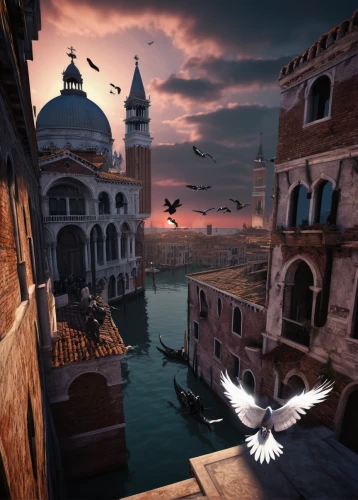 rome 2,venetian,pigeon flight,the carnival of venice,venice,venezia,doge's palace,doves of peace,pigeon flying,flying birds,kings landing,hallia venezia,bird flight,eternal city,city pigeon,grand canal,venice square,venetian lagoon,doves and pigeons,pigeons and doves,Illustration,Realistic Fantasy,Realistic Fantasy 47