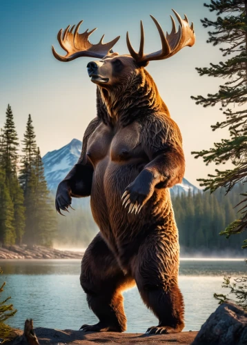 nordic bear,grizzly,moose,grizzly bear,great bear,grizzlies,bear market,big bear,bear,brown bear,anthropomorphized animals,bear guardian,scandia bear,cute bear,bull moose,bear kamchatka,bear bow,majestic nature,strohbär,banff,Conceptual Art,Sci-Fi,Sci-Fi 04