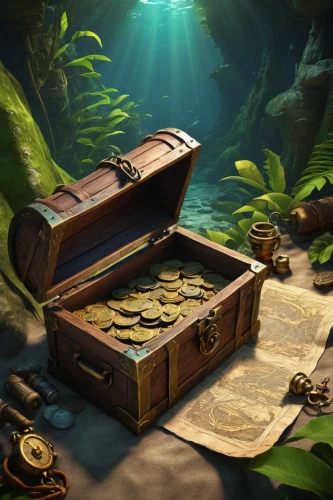 treasure chest,pirate treasure,treasure map,music chest,treasure hunt,collected game assets,gnome and roulette table,raft guide,tackle box,trinkets,scrolls,treasure,caravel,friendship sloop,fishing float,game illustration,treasure house,cosmetics counter,attache case,wooden mockup,Illustration,Children,Children 03