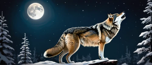 european wolf,howling wolf,constellation wolf,canis lupus,canis lupus tundrarum,gray wolf,red wolf,canidae,coyote,full moon,wolfdog,wolf,vulpes vulpes,moonlit night,wolves,wolf hunting,werewolves,czechoslovakian wolfdog,deer illustration,howl,Conceptual Art,Oil color,Oil Color 01