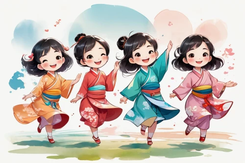 spring festival,kimonos,hanbok,korean culture,mid-autumn festival,spring greeting,ao dai,happy chinese new year,kids illustration,water-leaf family,china cny,little girls,doll's festival,children girls,cheerfulness,sewing pattern girls,japanese culture,little girls walking,traditional,ladies group,Illustration,Japanese style,Japanese Style 19