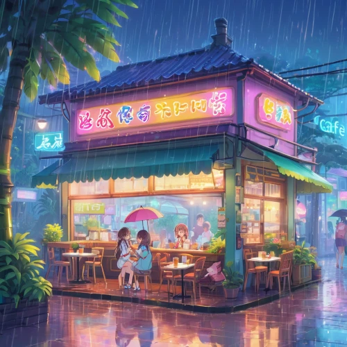 ice cream shop,ice cream parlor,ice cream stand,watercolor cafe,kawaii foods,beach restaurant,japanese restaurant,food court,fast food restaurant,rain bar,cat's cafe,food hut,restaurants,rainy season,paris cafe,beach bar,a restaurant,retro diner,convenience store,rainy,Illustration,Japanese style,Japanese Style 02