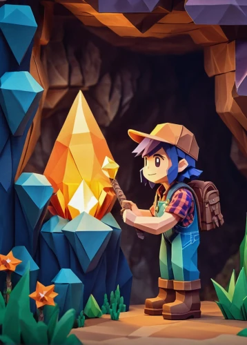 dipper,miner,star polygon,diamond background,wood diamonds,star wood,adventure game,magical adventure,low poly,diamondoid,mountain guide,cave tour,game illustration,mining,low-poly,adventurer,gold mining,triangles background,explorer,treasure hunt,Unique,Paper Cuts,Paper Cuts 02