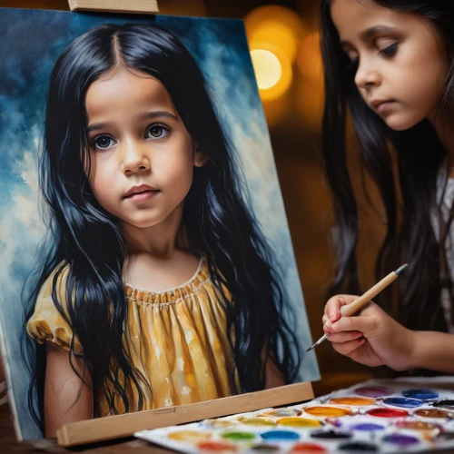 child portrait,mystical portrait of a girl,oil painting on canvas,oil painting,photo painting,girl portrait,art painting,child art,girl drawing,painting technique,portrait of a girl,artist portrait,watercolor painting,oil paint,fabric painting,flower painting,children drawing,the little girl,meticulous painting,painter doll,Photography,General,Cinematic