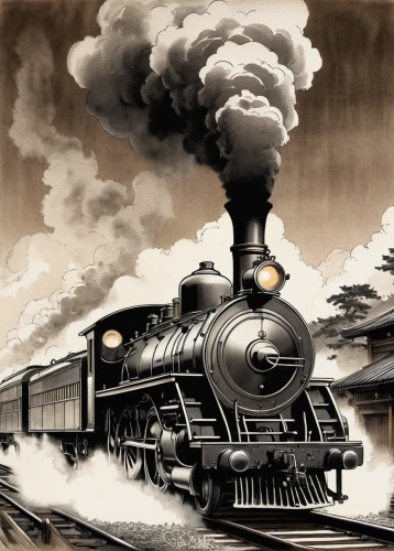 steam locomotives,steam train,steam locomotive,steam special train,steam power,ghost locomotive,steam engine,steam railway,freight locomotive,locomotive,hogwarts express,vintage illustration,locomotives,heavy goods train locomotive,steam machine,full steam,vintage drawing,tank cars,the train,steam,Illustration,Paper based,Paper Based 30