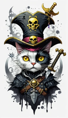 pirate,jolly roger,witch's hat icon,pirates,pirate treasure,halloween vector character,skull and crossbones,pirate flag,piracy,cat sparrow,cat vector,skull bones,halloween background,halloween cat,naval officer,game illustration,skull and cross bones,halloween wallpaper,calavera,la catrina,Conceptual Art,Fantasy,Fantasy 14
