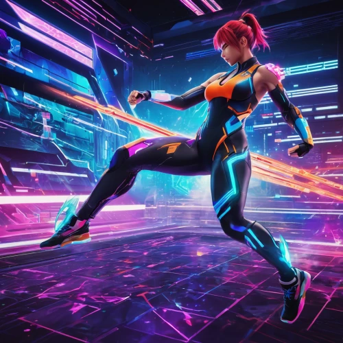 symetra,tracer,firedancer,cg artwork,asuka langley soryu,artistic roller skating,cyberpunk,nova,female runner,cyber,mobile video game vector background,sports dance,kosmea,sprint woman,dancer,neon body painting,electro,voltage,disco,electric,Illustration,Japanese style,Japanese Style 04