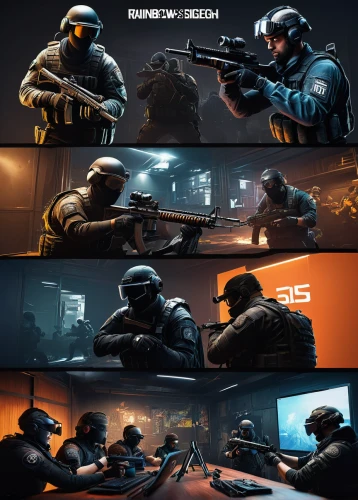 shooter game,mobile video game vector background,swat,visual effect lighting,fuze,digital compositing,sledge,combat pistol shooting,development concept,image montage,color is changable in ps,game illustration,security concept,officers,smoke background,submachine gun,background vector,interrogation point,vigil,mute,Illustration,American Style,American Style 06