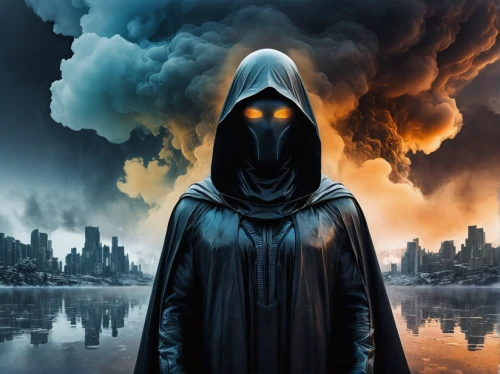 hooded man,fawkes mask,the pandemic,grimm reaper,anonymous,apocalyptic,grim reaper,apocalypse,pandemic,cleanup,the pollution,reaper,sci fiction illustration,black city,background image,cloak,death god,play escape game live and win,massively multiplayer online role-playing game,daemon,Photography,Artistic Photography,Artistic Photography 07