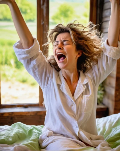 ecstatic,menopause,yawns,yawning,scared woman,pillow fight,hyperhidrosis,stressed woman,woman on bed,stock photography,self hypnosis,yawn,homeopathically,divine healing energy,cardiac massage,energy healing,naturopathy,woman holding a smartphone,blogs of moms,wake,Conceptual Art,Oil color,Oil Color 21