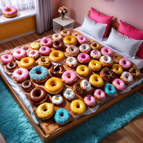 donuts,doughnuts,donut illustration,donut,baby bed,donut drawing,doughnut,breakfast in bed,sweet pastries,infant bed,bed linen,duvet cover,food icons,hoarfrosting,bedding,cupcake tray,3d render,futon pad,kawaii food,onion rings,Photography,General,Realistic