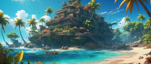 tropical island,an island far away landscape,monkey island,tropical sea,tropical beach,the island,island,dream beach,summer background,ocean paradise,south seas,islands,paradise beach,delight island,isle,java island,underwater oasis,castaway beach,seaside resort,tropical jungle,Illustration,Japanese style,Japanese Style 13