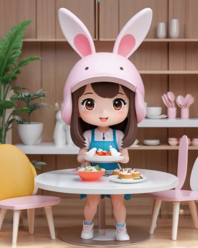 doll kitchen,kawaii food,cute cartoon character,kawaii foods,star kitchen,cute cartoon image,japanese kawaii,easter theme,kawaii ice cream,spring pancake,cake stand,miku maekawa,little bunny,honmei choco,3d figure,bunny,girl with cereal bowl,cooking show,clay animation,kawaii,Unique,3D,3D Character