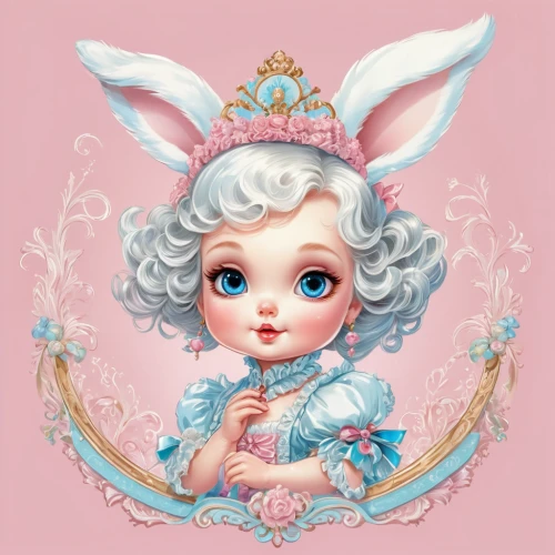 eglantine,fairy tale character,rosa ' the fairy,little girl fairy,little bunny,deco bunny,white bunny,rosa 'the fairy,white rabbit,fairy queen,porcelain doll,rococo,baroque angel,alice,child fairy,easter theme,cupid,spring unicorn,spring crown,porcelain dolls,Conceptual Art,Fantasy,Fantasy 24