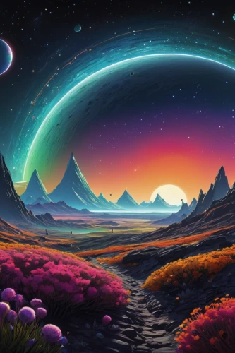 fantasy landscape,futuristic landscape,alien planet,alien world,space art,lunar landscape,cosmos field,planets,planet alien sky,planet eart,landscape background,dune landscape,valley of the moon,exoplanet,planet,cosmos,fantasy picture,world digital painting,vast,mushroom landscape,Illustration,Realistic Fantasy,Realistic Fantasy 31