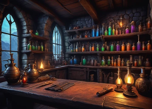 apothecary,potions,candlemaker,potion,alchemy,distillation,chemical laboratory,reagents,shopkeeper,tavern,laboratory,tinsmith,brandy shop,collected game assets,witch's house,hogwarts,dark cabinetry,chemist,study room,cosmetics,Conceptual Art,Graffiti Art,Graffiti Art 01