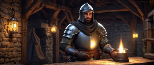 blacksmith,torchlight,medieval,candlemaker,tinsmith,quarterstaff,massively multiplayer online role-playing game,knight village,knight tent,medieval market,hearth,castleguard,medieval street,merchant,candlelight,knight armor,tavern,collected game assets,visual effect lighting,portcullis,Illustration,Realistic Fantasy,Realistic Fantasy 30