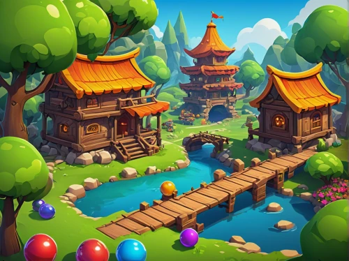fairy village,collected game assets,game illustration,android game,mushroom landscape,scandia gnomes,bird kingdom,development concept,fairy world,mushroom island,cartoon video game background,wishing well,mobile game,resort town,cartoon forest,landscape background,spa town,druid grove,floating islands,fish pond,Illustration,American Style,American Style 07