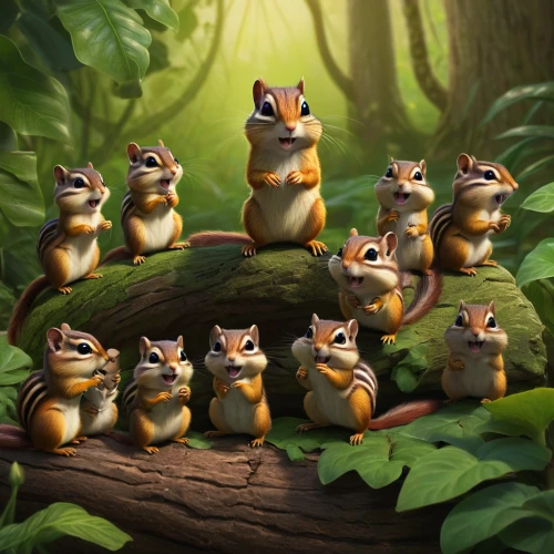 chinese tree chipmunks,squirrels,cartoon forest,caper family,ivy family,woodland animals,squirell,fox stacked animals,frog gathering,raccoons,olive family,meerkats,yew family,troop,villagers,rodents,madagascar,cat family,family reunion,forest animals,Illustration,Realistic Fantasy,Realistic Fantasy 26