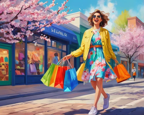 shopping icon,woman shopping,shopper,shopping venture,shopping bags,fashion vector,shopping street,shopping bag,shopping icons,world digital painting,consumerism,spring background,shopping,colorful background,woman walking,springtime background,women fashion,women clothes,fashion street,anime japanese clothing,Art,Artistic Painting,Artistic Painting 38