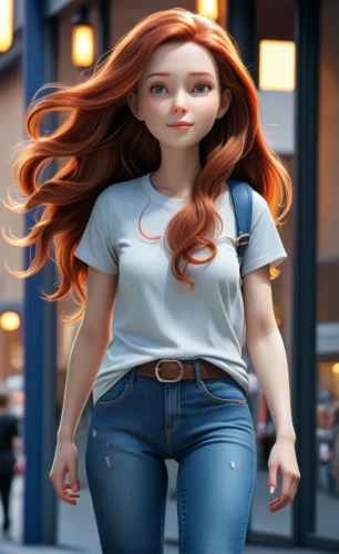 girl walking away,3d model,redhead doll,3d figure,redheads,merida,anime 3d,plus-size model,high waist jeans,animated cartoon,female model,girl in t-shirt,3d modeling,woman walking,girl in a long,female doll,sprint woman,red-haired,redhair,ginger rodgers,Photography,General,Realistic