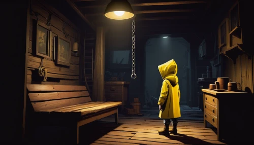 penumbra,yellow jumpsuit,adventure game,hangman,yellow light,pinocchio,play escape game live and win,action-adventure game,live escape game,yellow bell,canary,yellow machinery,game art,b3d,trench coat,prisoner,hanged,3d render,little yellow,yellow mushroom,Illustration,American Style,American Style 09