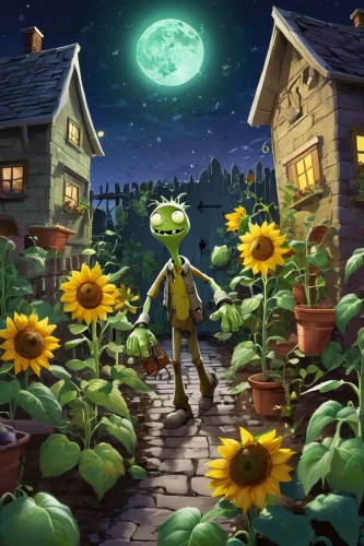 moonlight cactus,frog gathering,frog background,children's background,the night of kupala,dandelion hall,woodland sunflower,game illustration,cartoon video game background,halloween poster,night-blooming cactus,frog king,sunflower field,aurora village,druid grove,halloween background,pumpkin seeds,fantasy picture,green frog,sunflowers and locusts are together,Illustration,Black and White,Black and White 25