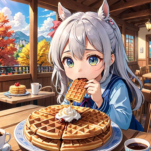 waffle,waffles,woman holding pie,maple syrup,liege waffle,waffle hearts,maple,honmei choco,kawaii food,cocoa,gingham,egg waffles,wafers,spring pancake,wafer,belgian waffle,autumn taste,baumkuchen,delicious food,sweet food,Anime,Anime,Traditional