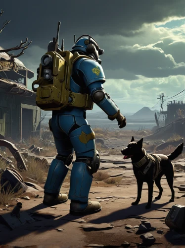 fallout4,fallout,companion dog,kosmus,fresh fallout,wasteland,dog command,shepherd romance,mastiff,shepherd dog,posavac hound,vigilant dog,boy and dog,dog walker,bumblebee,gundogmus,dozer,patrols,dog and cat,hound,Illustration,Vector,Vector 06