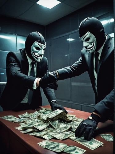 money heist,anonymous,fawkes mask,anonymous hacker,anonymous mask,destroy money,vendetta,bandit theft,cybercrime,mafia,cyber crime,money handling,thieves,hard money,negotiation,collapse of money,electronic money,investors,altcoins,business men,Photography,Documentary Photography,Documentary Photography 25