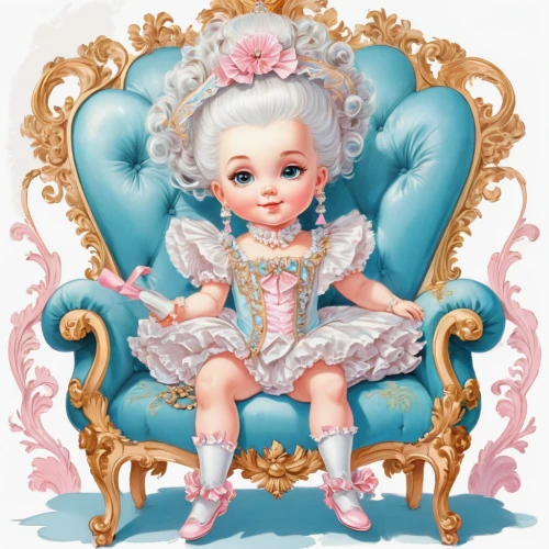 vintage doll,kewpie dolls,kewpie doll,rococo,porcelain dolls,painter doll,dollhouse accessory,female doll,eglantine,artist doll,little princess,cloth doll,porcelain doll,fashion doll,baby carriage,fairy tale character,rocking chair,girl sitting,girl doll,sitting on a chair,Conceptual Art,Fantasy,Fantasy 24