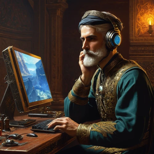 man with a computer,massively multiplayer online role-playing game,scholar,night administrator,watchmaker,game illustration,merchant,vladimir,the community manager,computer game,game design,witcher,the local administration of mastery,archimandrite,magistrate,persian poet,rotglühender poker,advisors,clockmaker,photoshop school,Art,Classical Oil Painting,Classical Oil Painting 42