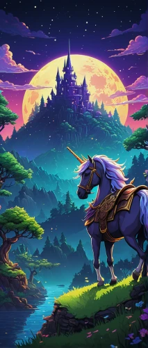 unicorn background,dusk background,colorful horse,dream horse,unicorn art,purple landscape,weehl horse,fantasy landscape,pony farm,fantasy picture,equine,background screen,purple wallpaper,game illustration,digital background,painted horse,art background,landscape background,two-horses,horseback,Conceptual Art,Daily,Daily 16