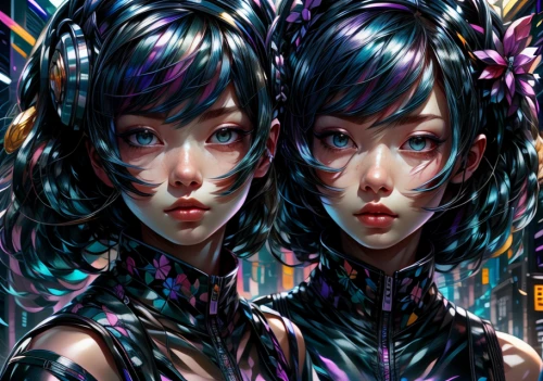 gemini,world digital painting,psychedelic art,cluster-lilies,digiart,cyberspace,fantasy portrait,3d fantasy,masquerade,mermaid vectors,anime 3d,digital art,meridians,fantasy art,digital artwork,mirror image,twin flowers,cyber,prismatic,mirrored