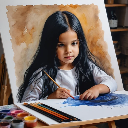 child portrait,girl drawing,girl portrait,child art,artist portrait,kids illustration,photo painting,girl sitting,mystical portrait of a girl,art painting,painting technique,portrait of a girl,children drawing,girl studying,oil painting,oil painting on canvas,girl in a long,artist,painter doll,child with a book,Photography,General,Natural