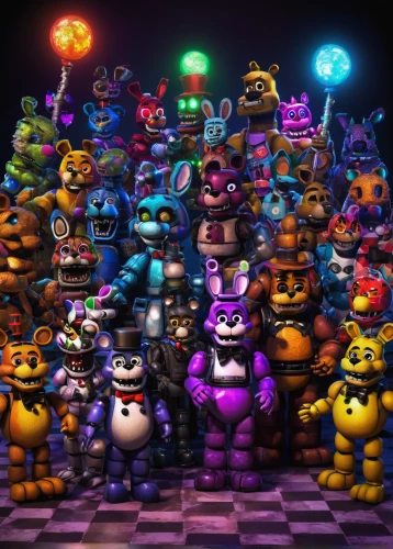 3d render,game characters,big band,group photo,characters,family reunion,violet family,plush figures,stacked animals,3d rendered,halloween background,halloween icons,birthday banner background,cinema 4d,extended family,halloween wallpaper,teddy bears,crowded,nightshade family,crown render,Conceptual Art,Daily,Daily 23