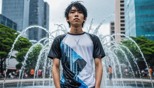 isolated t-shirt,photoshoot with water,taipei,anime japanese clothing,fountain head,singapura,asian semi-longhair,poseidon god face,kojima,hk,hong kong,city ​​portrait,asian,city fountain,shibuya crossing,hong,teal blue asia,asia,water games,water wall,Photography,Artistic Photography,Artistic Photography 03