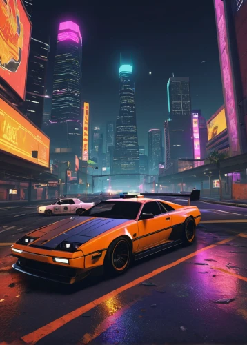 lamborghini diablo,80s,pontiac fiero,testarossa,supra,retro styled,retro,night highway,neon,neon arrows,lamborghini jalpa,lotus esprit,dusk,night glow,toyota ae85,ferrari testarossa,lamborghini countach,retro car,lamborghini,retro background,Art,Classical Oil Painting,Classical Oil Painting 21