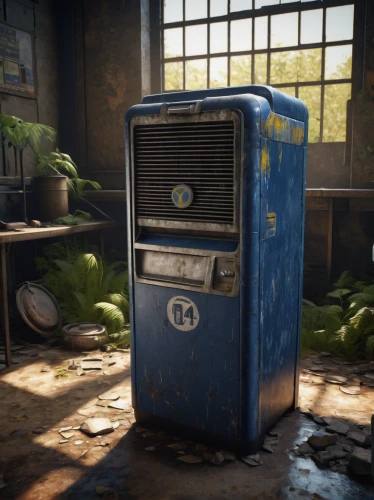 courier box,soda machine,fallout4,water cooler,refrigerator,dispenser,letter box,fridge,cookie jar,newspaper box,chemical container,gumball machine,water dispenser,laboratory oven,tin stove,wood stove,coin drop machine,waste container,oven,postal elements,Illustration,Retro,Retro 05