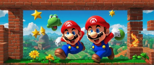 super mario brothers,mario bros,super mario,mario,cartoon video game background,wall,birthday banner background,3d background,3d render,april fools day background,mobile video game vector background,3d mockup,children's background,crown render,3d rendered,luigi,retro frame,party banner,toadstools,brick background,Illustration,Children,Children 03