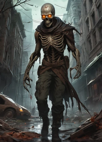 primitive man,skeleltt,walking man,hag,undead warlock,humanoid,dance of death,undead,zombie,danse macabre,sci fiction illustration,scull,fallout4,human halloween,ghoul,dead earth,bombyx mori,death god,game illustration,flesh eater,Illustration,Retro,Retro 08