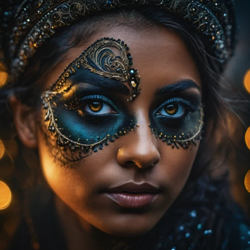venetian mask,the carnival of venice,masquerade,mystical portrait of a girl,indian bride,indian woman,face paint,peacock eye,women's eyes,golden mask,indian girl,fantasy portrait,eyes makeup,portrait photography,gold mask,portrait photographers,tribal masks,golden eyes,face painting,blue enchantress,Photography,General,Fantasy